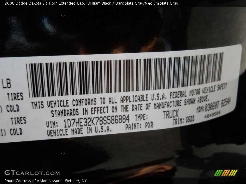 Brilliant Black / Dark Slate Gray/Medium Slate Gray 2008 Dodge Dakota Big Horn Extended Cab