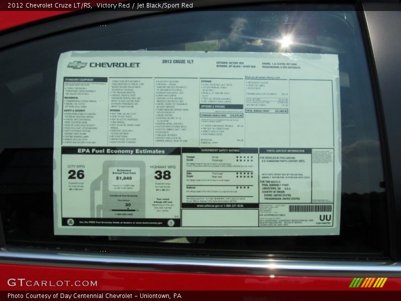  2012 Cruze LT/RS Window Sticker