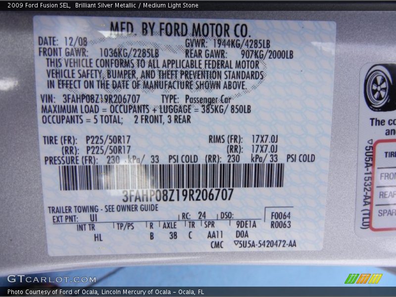 Brilliant Silver Metallic / Medium Light Stone 2009 Ford Fusion SEL