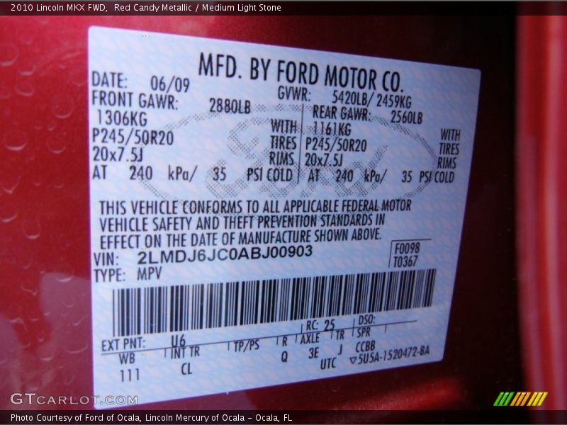Red Candy Metallic / Medium Light Stone 2010 Lincoln MKX FWD