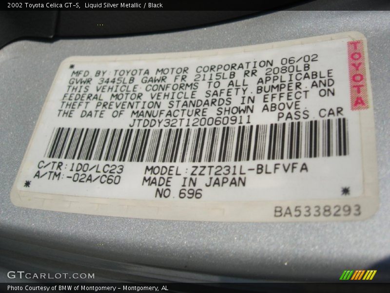 2002 Celica GT-S Liquid Silver Metallic Color Code 1D0