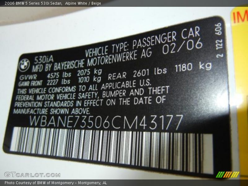 Alpine White / Beige 2006 BMW 5 Series 530i Sedan
