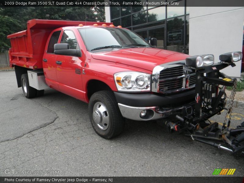 Flame Red / Medium Slate Gray 2009 Dodge Ram 3500 SLT Quad Cab 4x4 Chassis Dump Truck