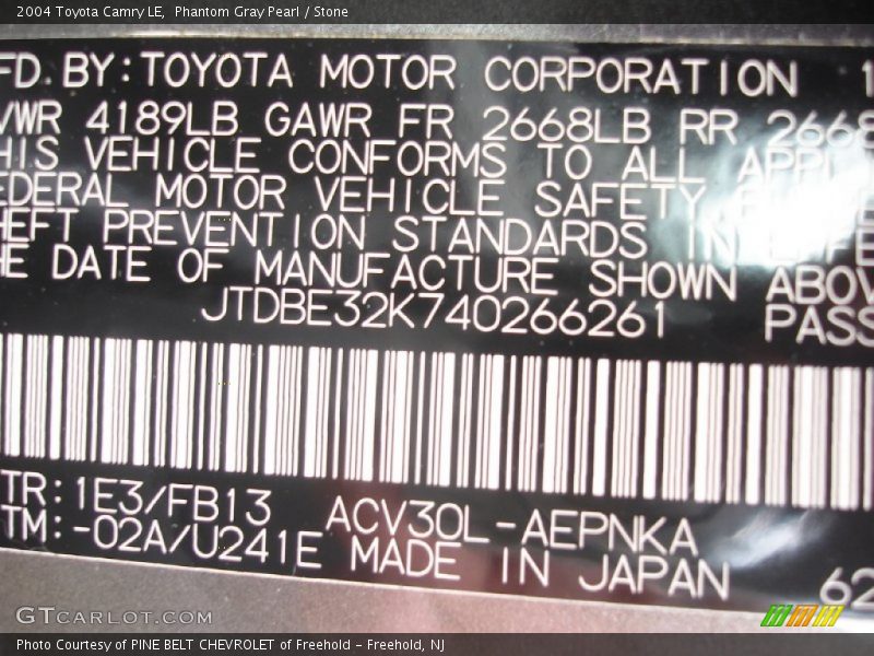 Phantom Gray Pearl / Stone 2004 Toyota Camry LE