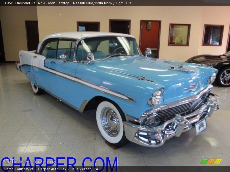 Nassau Blue/India Ivory / Light Blue 1956 Chevrolet Bel Air 4 Door Hardtop