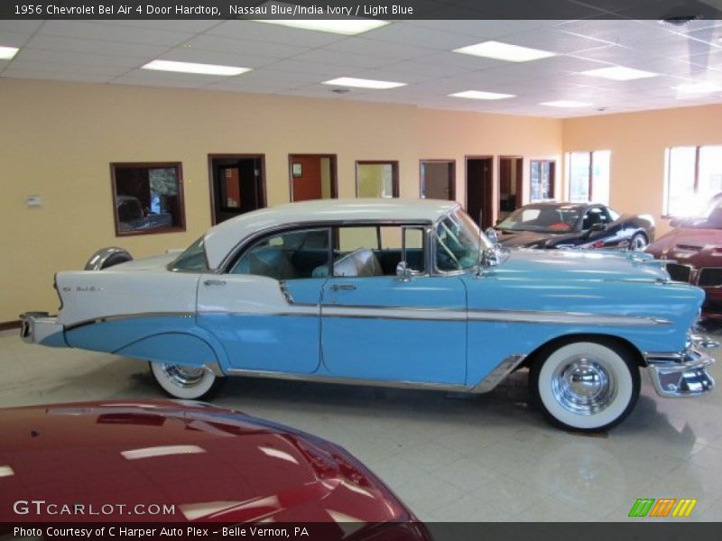 Nassau Blue/India Ivory / Light Blue 1956 Chevrolet Bel Air 4 Door Hardtop