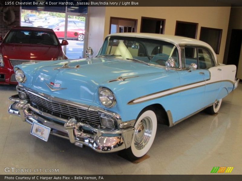 Nassau Blue/India Ivory / Light Blue 1956 Chevrolet Bel Air 4 Door Hardtop