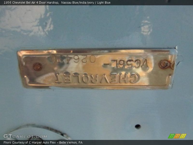 Nassau Blue/India Ivory / Light Blue 1956 Chevrolet Bel Air 4 Door Hardtop