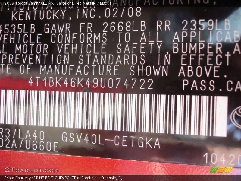 Barcelona Red Metallic / Bisque 2009 Toyota Camry XLE V6