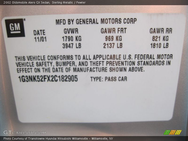 Sterling Metallic / Pewter 2002 Oldsmobile Alero GX Sedan