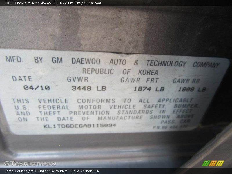 Medium Gray / Charcoal 2010 Chevrolet Aveo Aveo5 LT