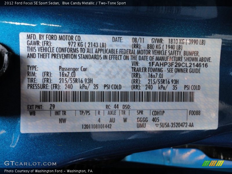 Blue Candy Metallic / Two-Tone Sport 2012 Ford Focus SE Sport Sedan