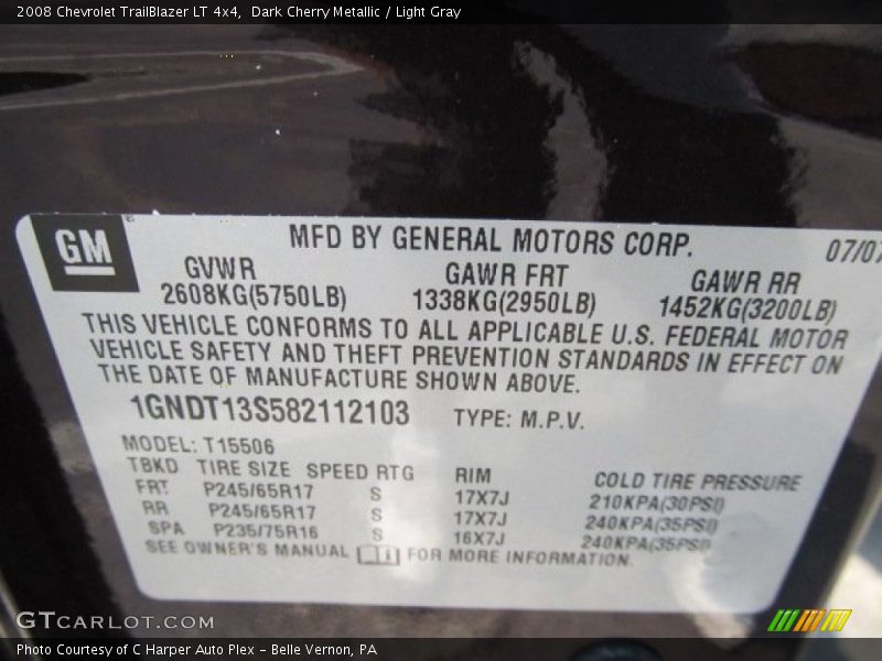 Dark Cherry Metallic / Light Gray 2008 Chevrolet TrailBlazer LT 4x4