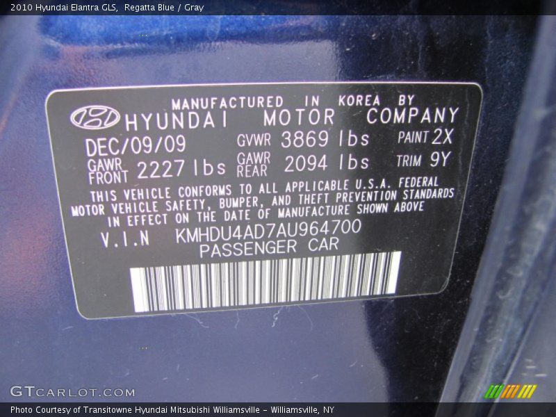 Regatta Blue / Gray 2010 Hyundai Elantra GLS