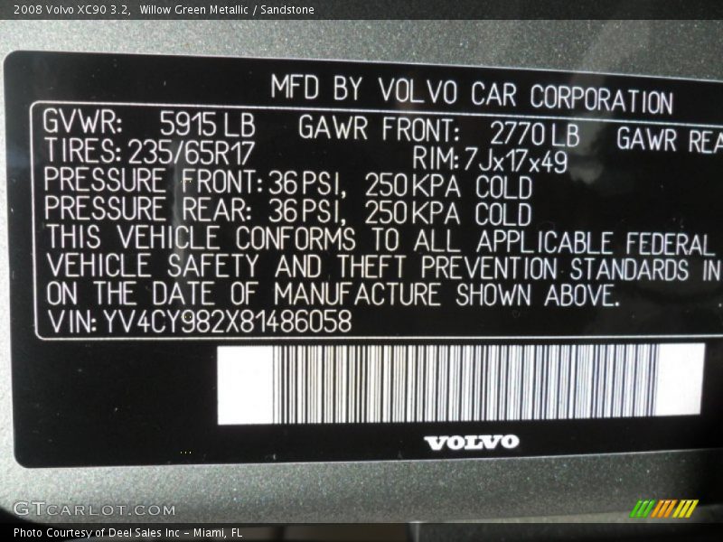 Willow Green Metallic / Sandstone 2008 Volvo XC90 3.2