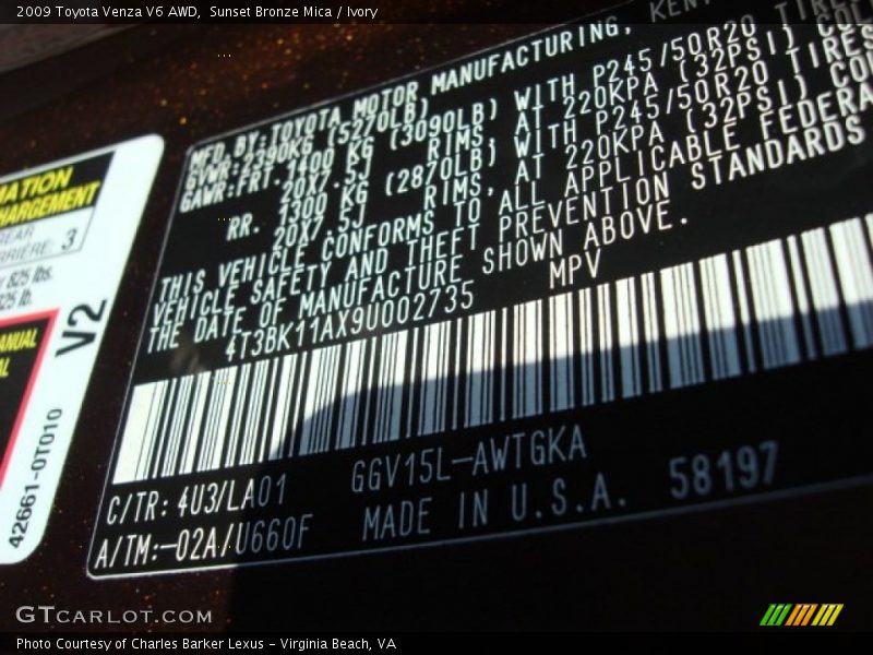 Sunset Bronze Mica / Ivory 2009 Toyota Venza V6 AWD