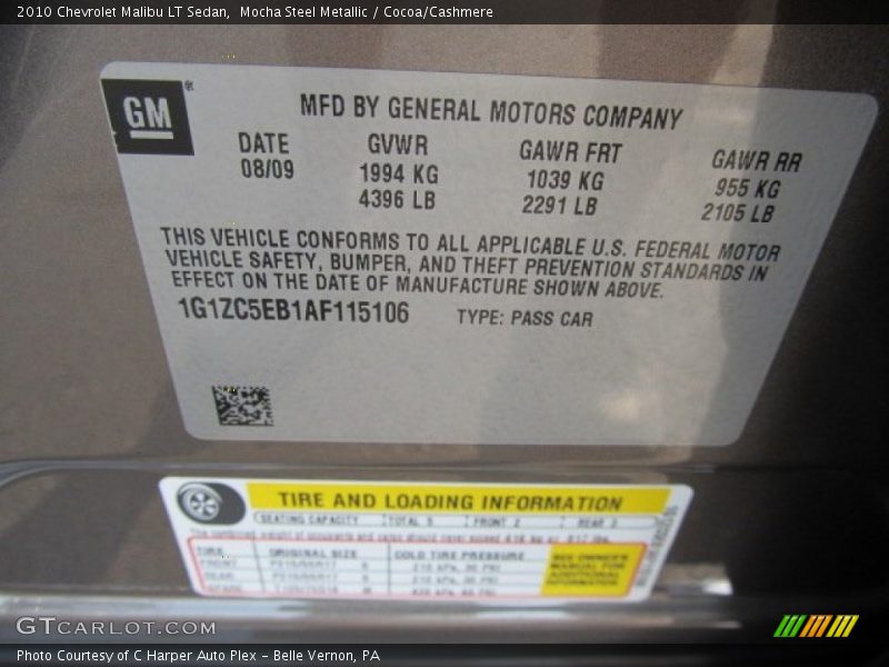 Mocha Steel Metallic / Cocoa/Cashmere 2010 Chevrolet Malibu LT Sedan