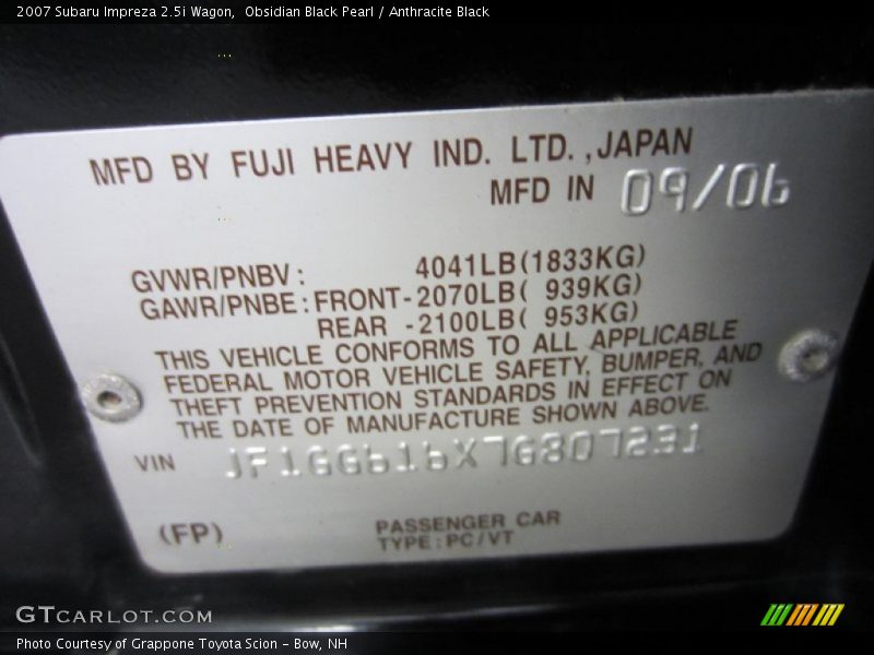 Obsidian Black Pearl / Anthracite Black 2007 Subaru Impreza 2.5i Wagon