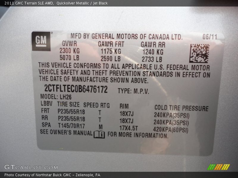 Quicksilver Metallic / Jet Black 2011 GMC Terrain SLE AWD