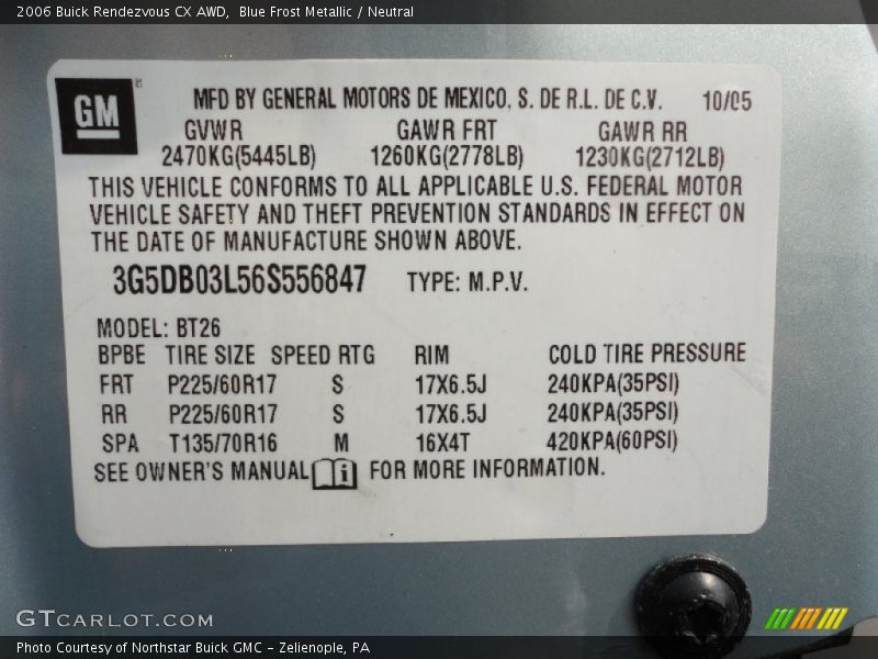 Blue Frost Metallic / Neutral 2006 Buick Rendezvous CX AWD