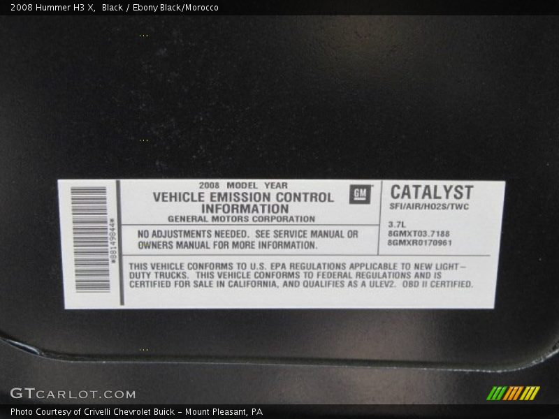 Black / Ebony Black/Morocco 2008 Hummer H3 X