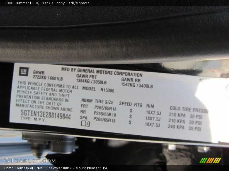 Black / Ebony Black/Morocco 2008 Hummer H3 X