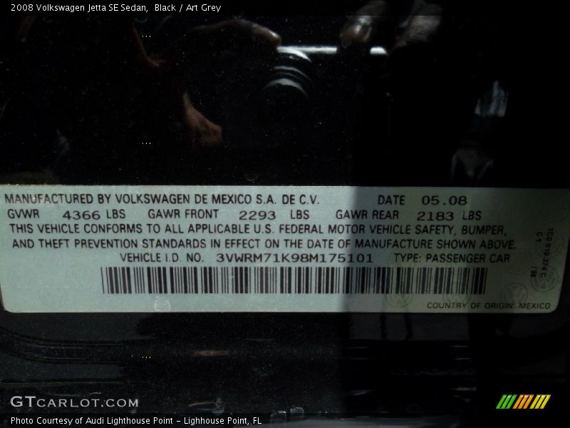 Black / Art Grey 2008 Volkswagen Jetta SE Sedan