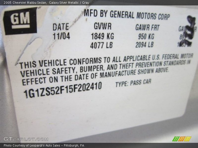 Galaxy Silver Metallic / Gray 2005 Chevrolet Malibu Sedan