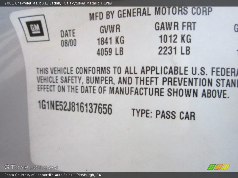 Galaxy Silver Metallic / Gray 2001 Chevrolet Malibu LS Sedan