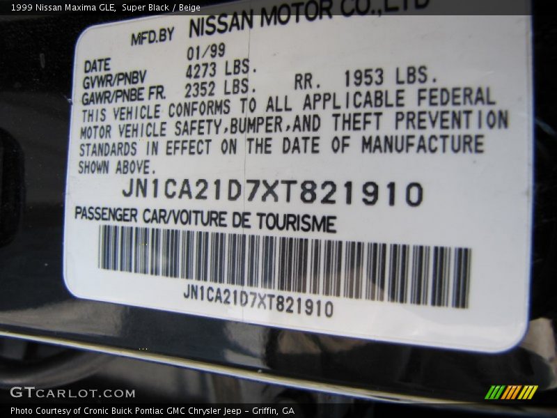Super Black / Beige 1999 Nissan Maxima GLE