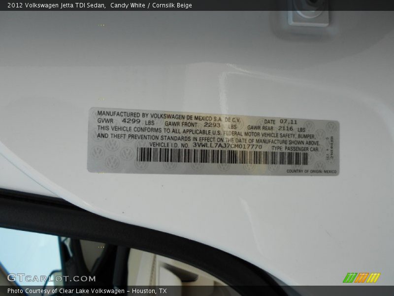 Candy White / Cornsilk Beige 2012 Volkswagen Jetta TDI Sedan