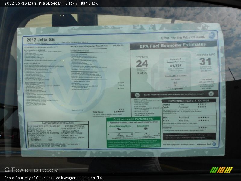 Black / Titan Black 2012 Volkswagen Jetta SE Sedan