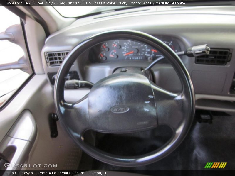 Oxford White / Medium Graphite 1999 Ford F450 Super Duty XL Regular Cab Dually Chassis Stake Truck