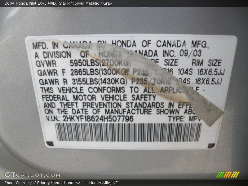 Starlight Silver Metallic / Gray 2004 Honda Pilot EX-L 4WD