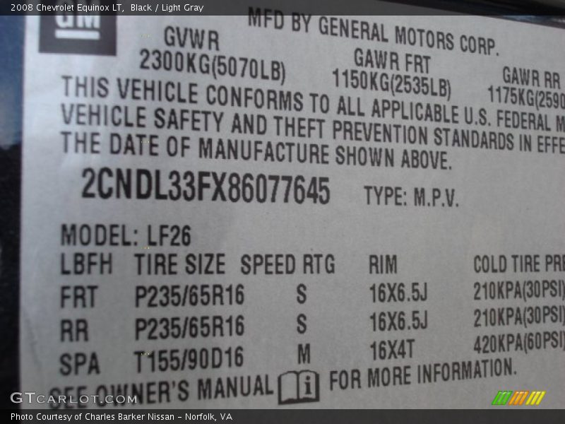 Black / Light Gray 2008 Chevrolet Equinox LT