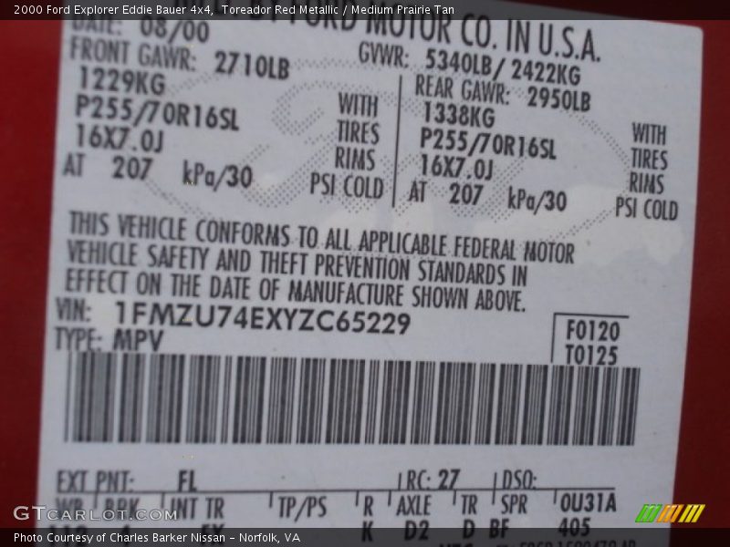 Toreador Red Metallic / Medium Prairie Tan 2000 Ford Explorer Eddie Bauer 4x4