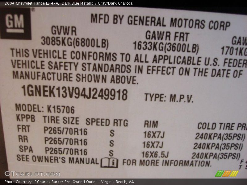 Dark Blue Metallic / Gray/Dark Charcoal 2004 Chevrolet Tahoe LS 4x4