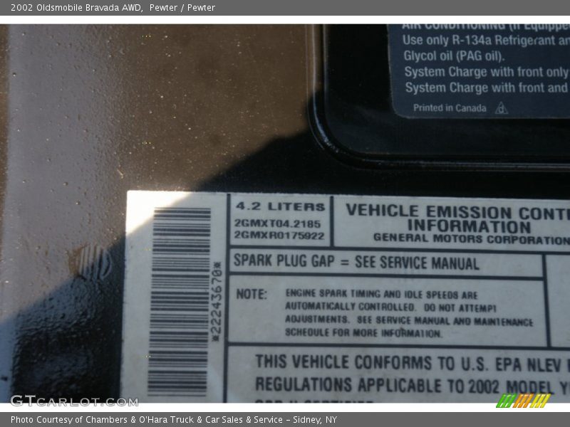 Pewter / Pewter 2002 Oldsmobile Bravada AWD