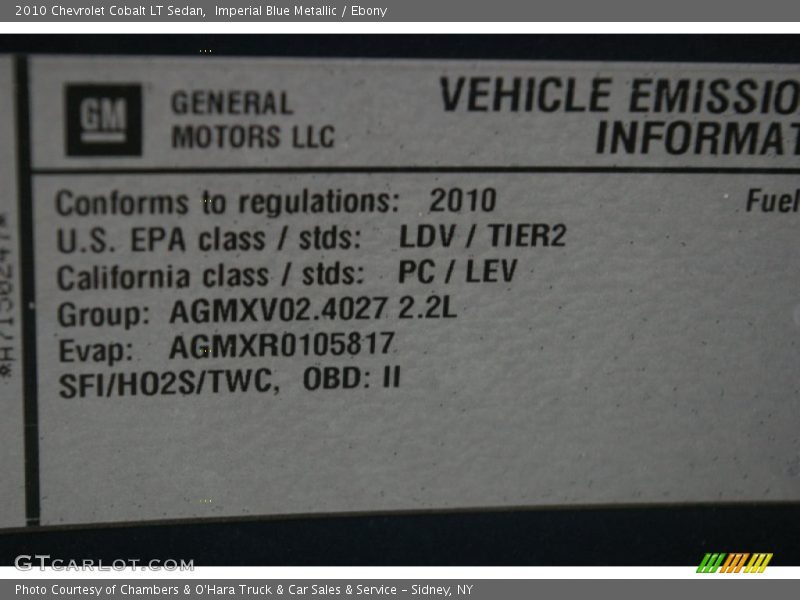 Imperial Blue Metallic / Ebony 2010 Chevrolet Cobalt LT Sedan
