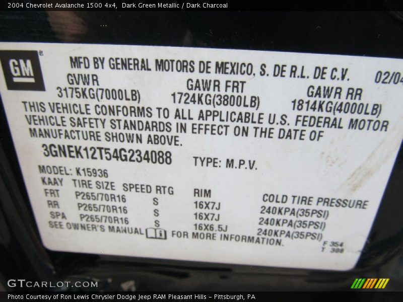 Dark Green Metallic / Dark Charcoal 2004 Chevrolet Avalanche 1500 4x4