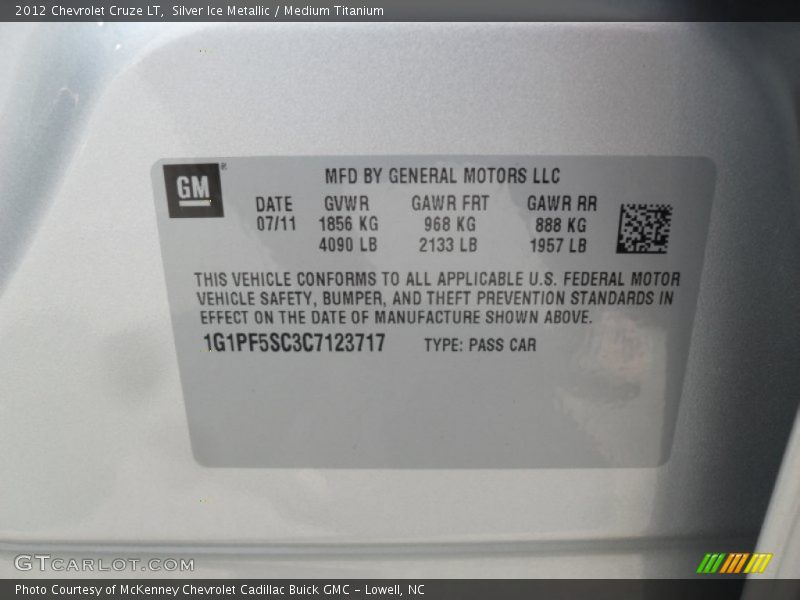 Silver Ice Metallic / Medium Titanium 2012 Chevrolet Cruze LT