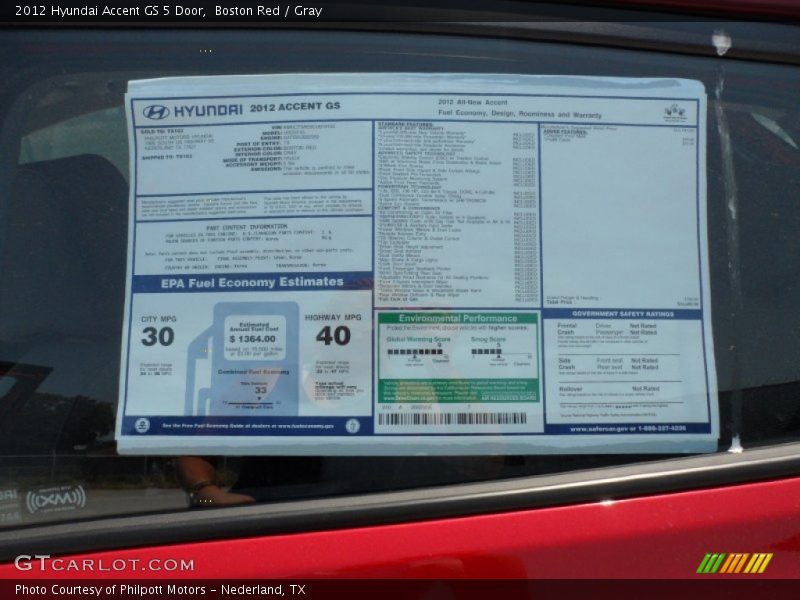  2012 Accent GS 5 Door Window Sticker