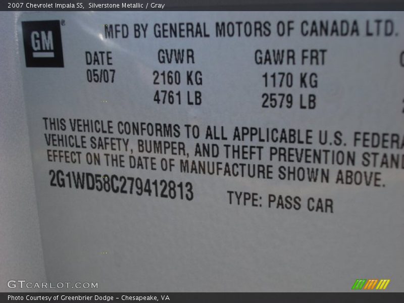 Silverstone Metallic / Gray 2007 Chevrolet Impala SS