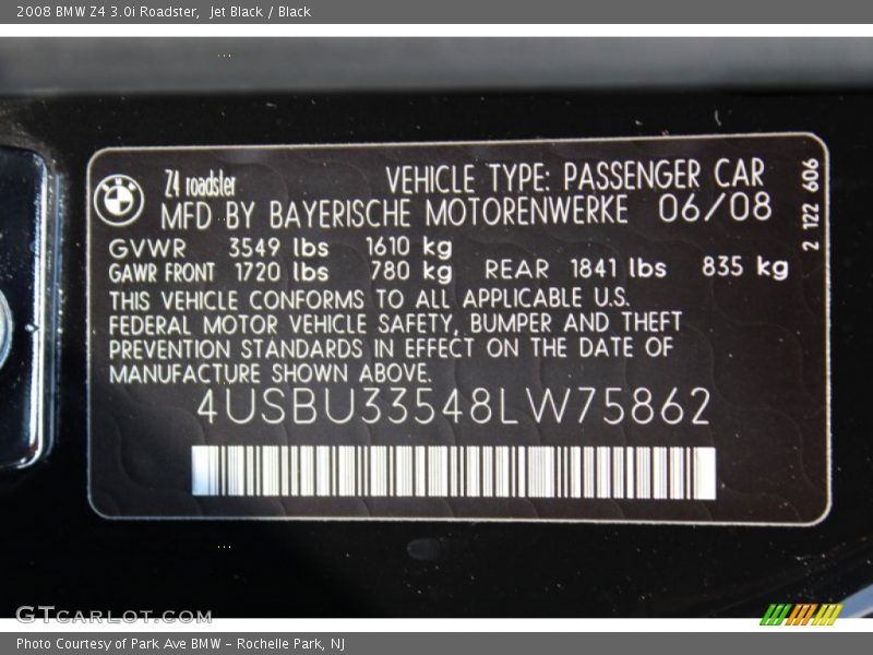 Jet Black / Black 2008 BMW Z4 3.0i Roadster
