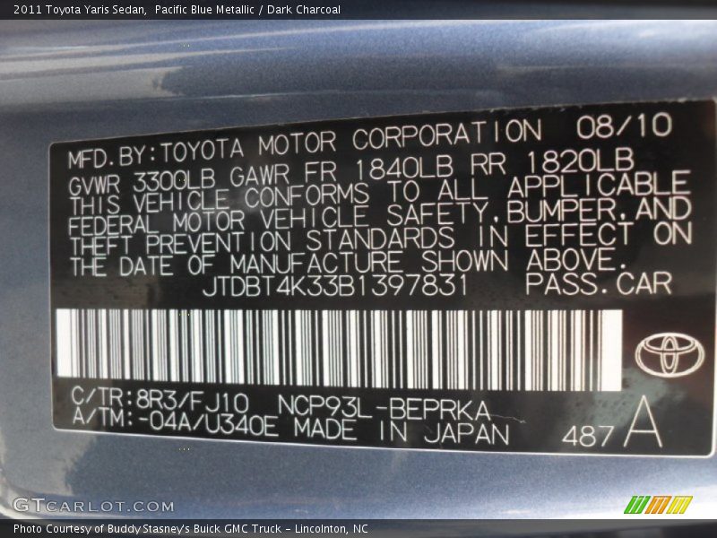 Pacific Blue Metallic / Dark Charcoal 2011 Toyota Yaris Sedan