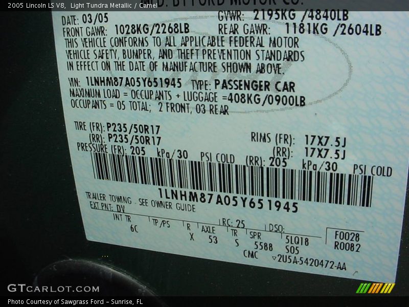 Light Tundra Metallic / Camel 2005 Lincoln LS V8
