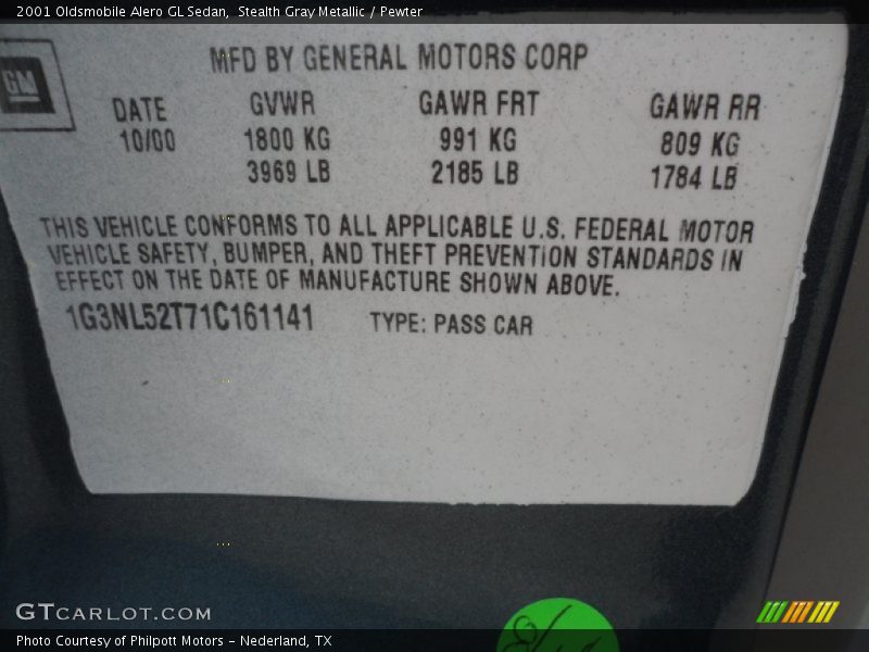 Stealth Gray Metallic / Pewter 2001 Oldsmobile Alero GL Sedan