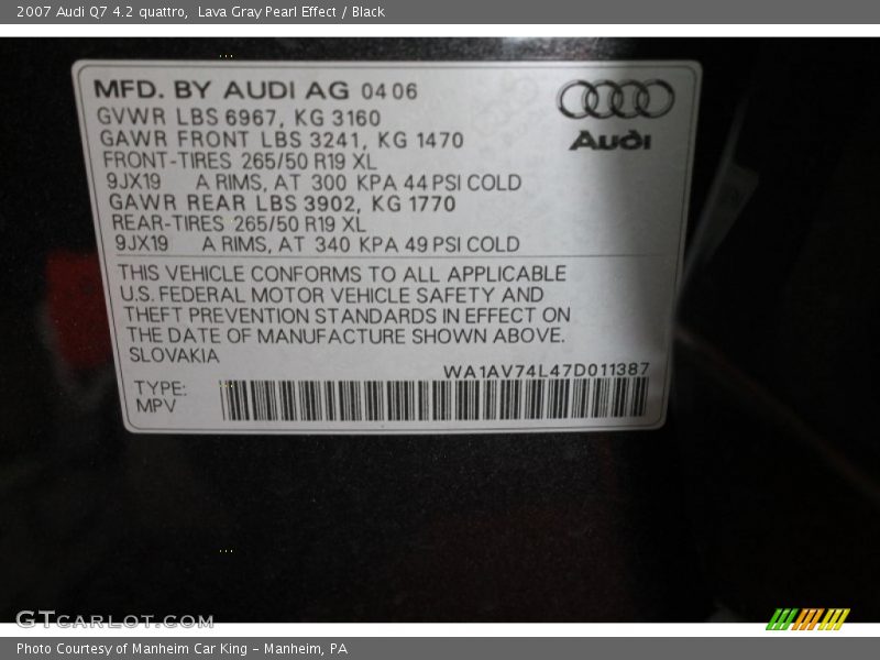 Lava Gray Pearl Effect / Black 2007 Audi Q7 4.2 quattro