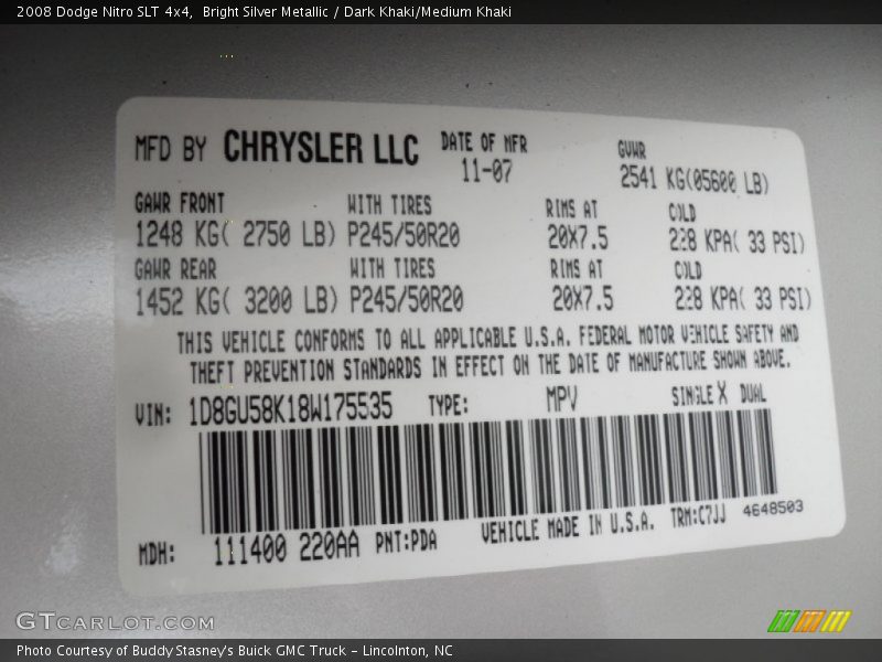Bright Silver Metallic / Dark Khaki/Medium Khaki 2008 Dodge Nitro SLT 4x4