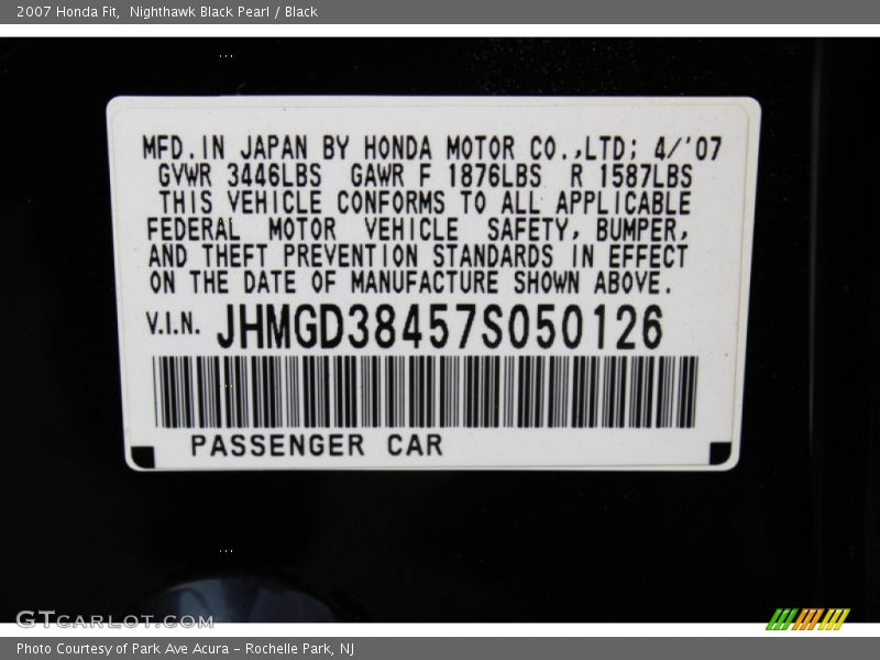 Nighthawk Black Pearl / Black 2007 Honda Fit